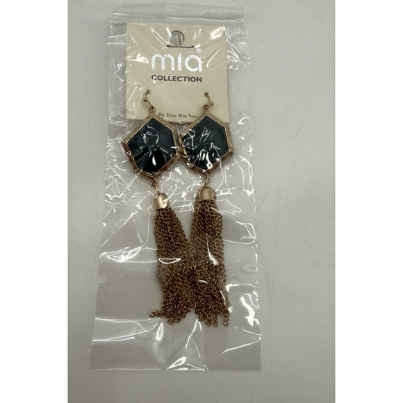 Mia collection Dangle Wire Drop Hook Earrings Gold Tone Fringe Stone Blue Green - Picture 3 of 5